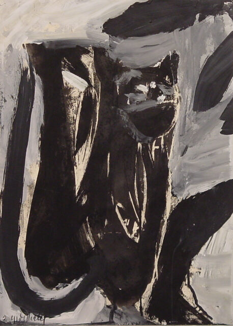 HAP Grieshaber, Affe nicht sprechen, Vorstadium, 1960, Gouache, Holzschnitt, 45 cm x 32 cm, Preis auf Anfrage, SüdWestGalerie