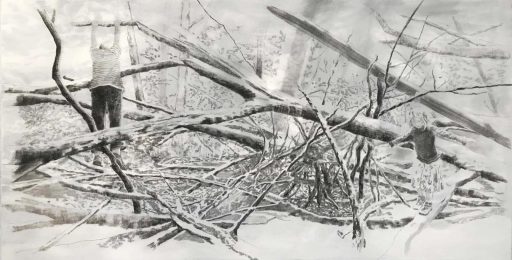 Kathrin Rank, Hain, 2020, Kohle auf Leinwand, 125 cm x 240 cm, Preis auf Anfrage, Galerie Cyprian Brenner