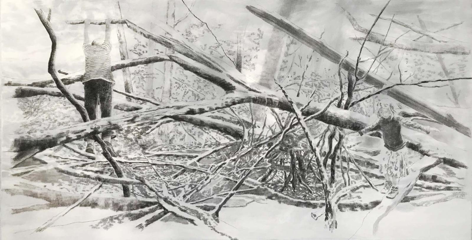 Kathrin Rank, Hain, 2020, Kohle auf Leinwand, 125 cm x 240 cm, Preis auf Anfrage, Galerie Cyprian Brenner