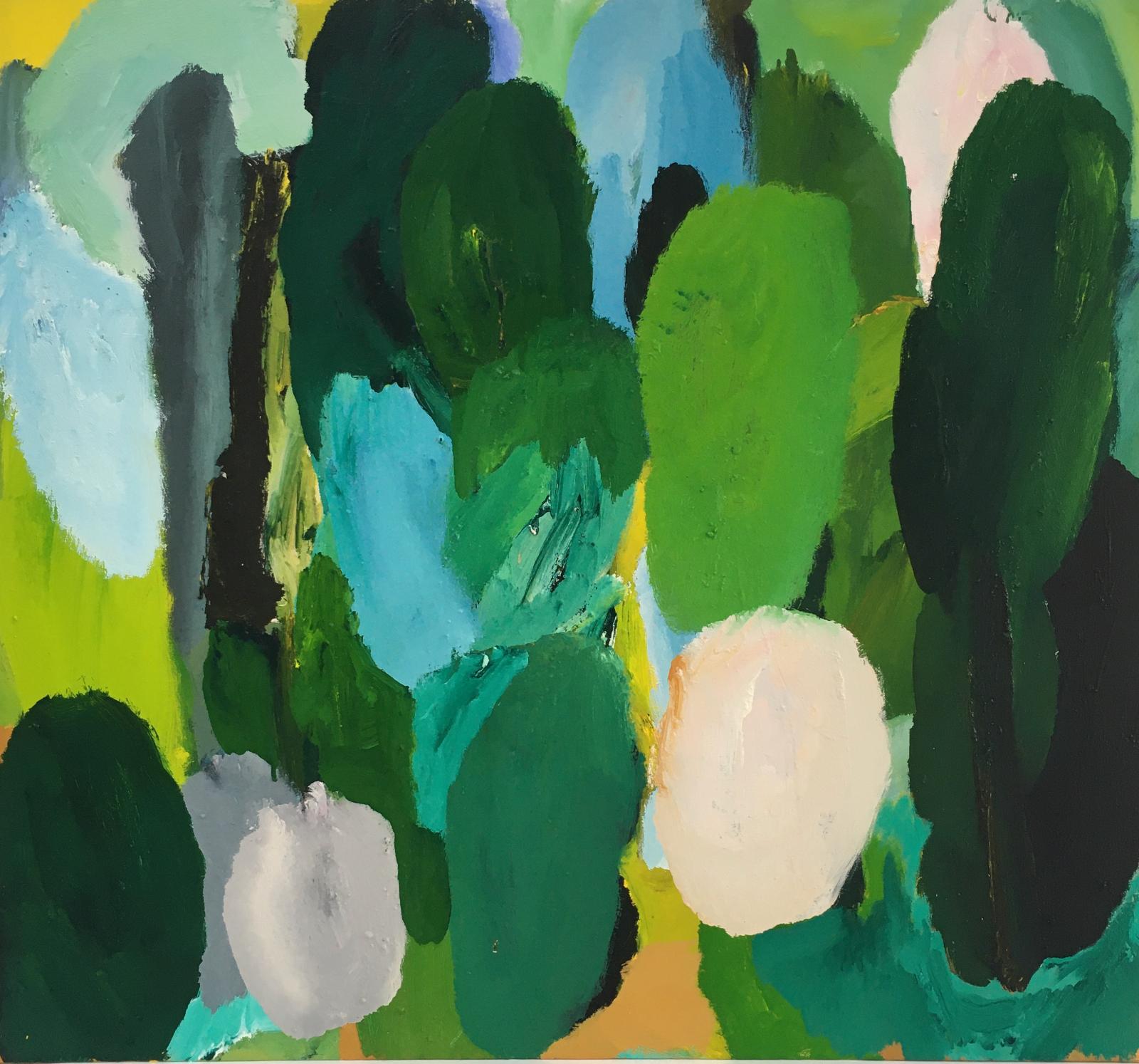 Elly Weiblen, Wald, Sommer, 2020, Eitempera auf Leinwand / Holz, 71 cm x 78 cm