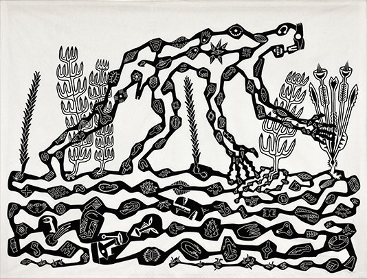 Georg Heller, Der Sammler, 1992, 275 cm x 210 cm, Linolschnitt, Preis auf Anfrage, SüdWestGalerie