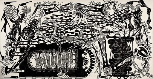 Georg Heller, Entladung, 2002-2003, Linolschnitt, 200 cm x 390 cm, Preis auf Anfrage, SüdWestGalerie