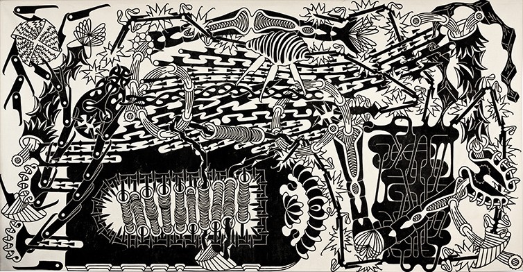 Georg Heller, Entladung, 2002-2003, Linolschnitt, 200 cm x 390 cm, Preis auf Anfrage, SüdWestGalerie