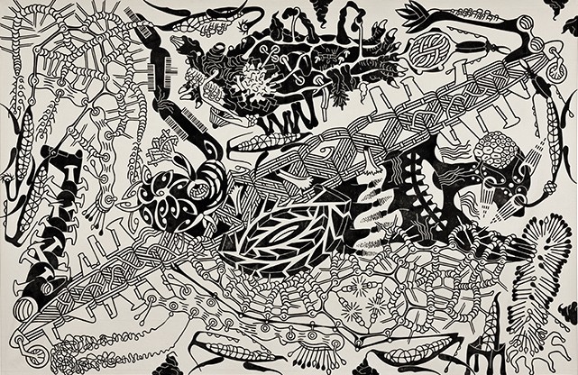 Georg Heller, erster Aufschlag, 2005, Linolschnitt, 215 cm x 333 cm, Preis auf Anfrage, SüdWestGalerie