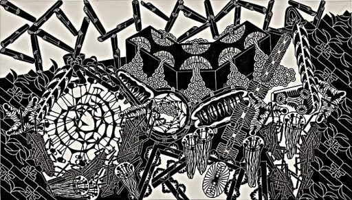 Georg Heller, günstige Lage, 2002 Linolschnitt, 204 cm x 362 cm, Preis auf Anfrage, SüdWestGalerie