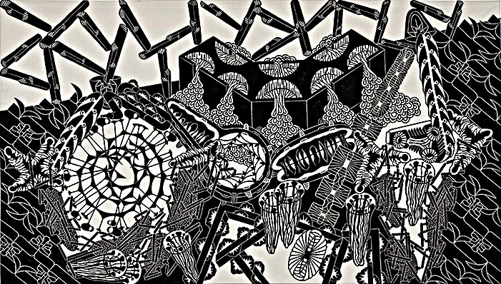 Georg Heller, günstige Lage, 2002 Linolschnitt, 204 cm x 362 cm, Preis auf Anfrage, SüdWestGalerie