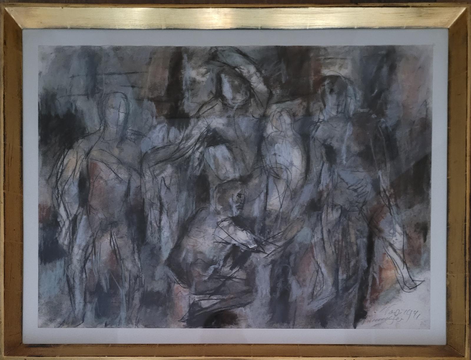 Manfred Henninger, Figurengruppe, 1971, Pastell auf Velin, mit Rahmen, 55 cm x 72 cm, Preis auf Anfrage, SüdWestGalerie