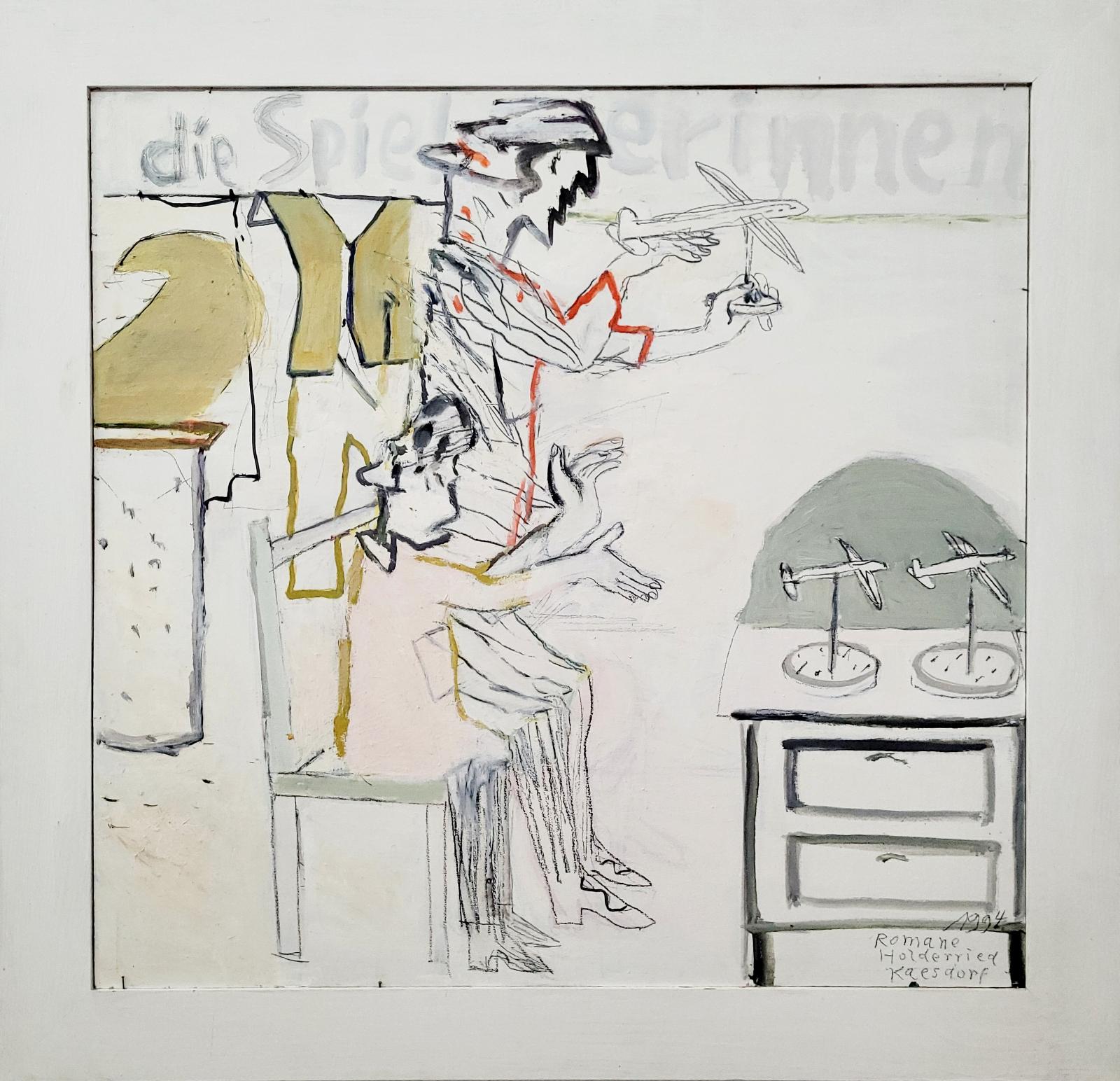 Romane Holderried-Kaesdorf, die Spielerinnen, 1994, Öl und Bleistift auf Sperrholz, 77 cm x 80 cm, Preis auf Anfrage, SüdWestGalerie