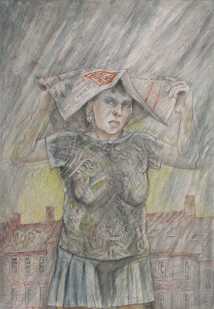 Helmut Goettl, Im Regen, 1996, Zeichnung, 100 cm x 70 cm, goh009de, Preis auf Anfrage, SüdWestGalerie