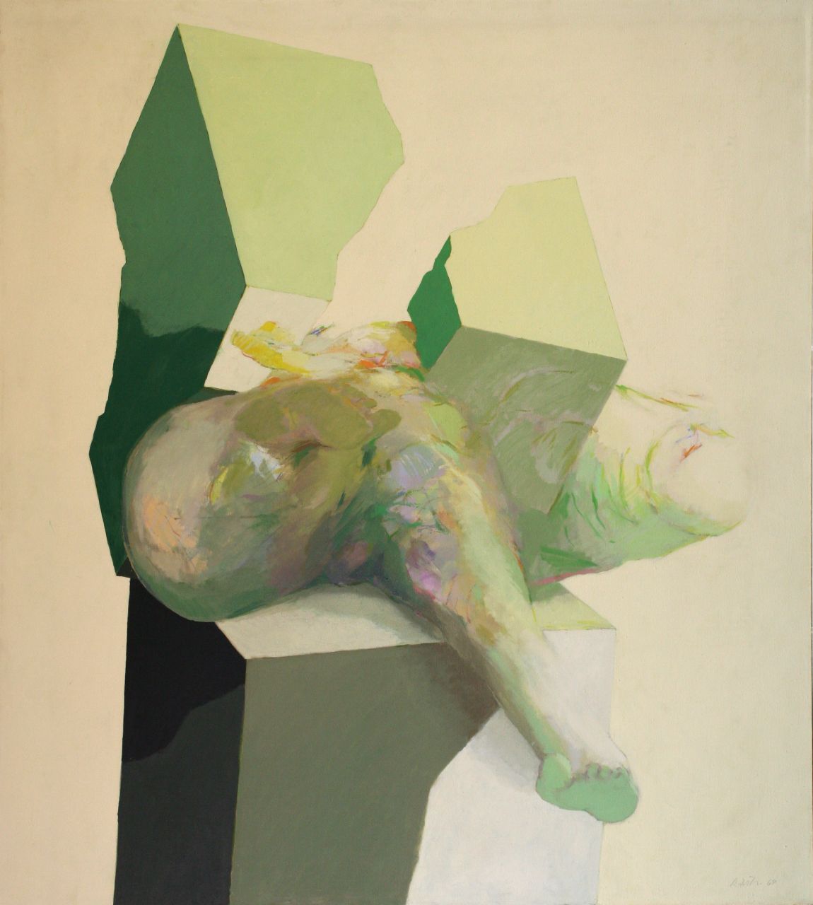 Roland Dörfler, Würfel durchbrochen II, 1969, Öl auf Leinwand, 140 cm x 125 cm, dör015kü