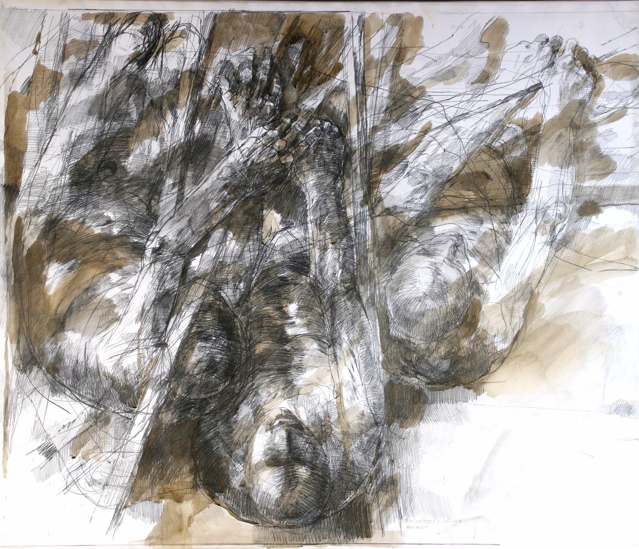 Roland Dörfler, Figuren und Stangen II, 1981/82, Bleistift laviert, 120 cm x 140 cm, Preis auf Anfrage, Galerie Cyprian Brenner