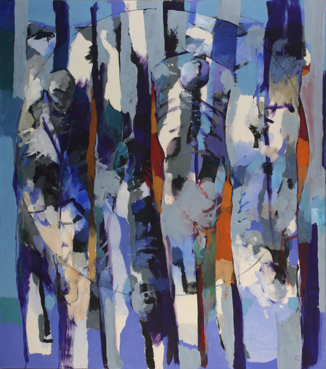 Roland Dörfler, Figuren im Blau, 2002, Öl auf Nessel, 170 cm x 150 cm, dör053kü