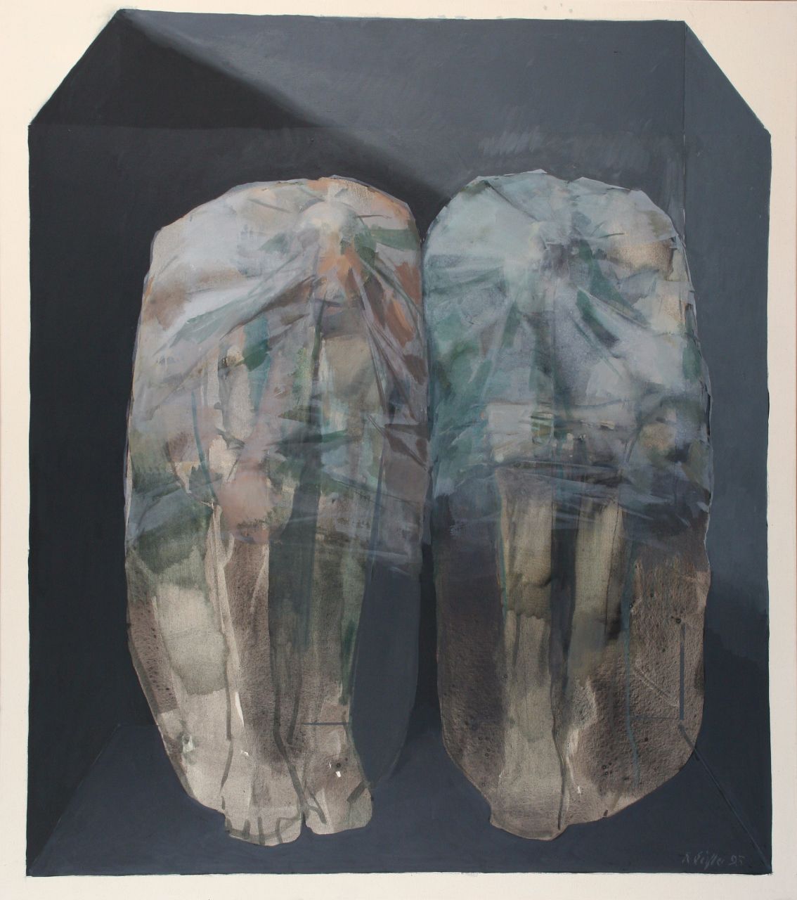 Roland Dörfler, Verhülltes Paar, 1995, Öl auf Leinwand, 170 cm x 150 cm, dör047kü