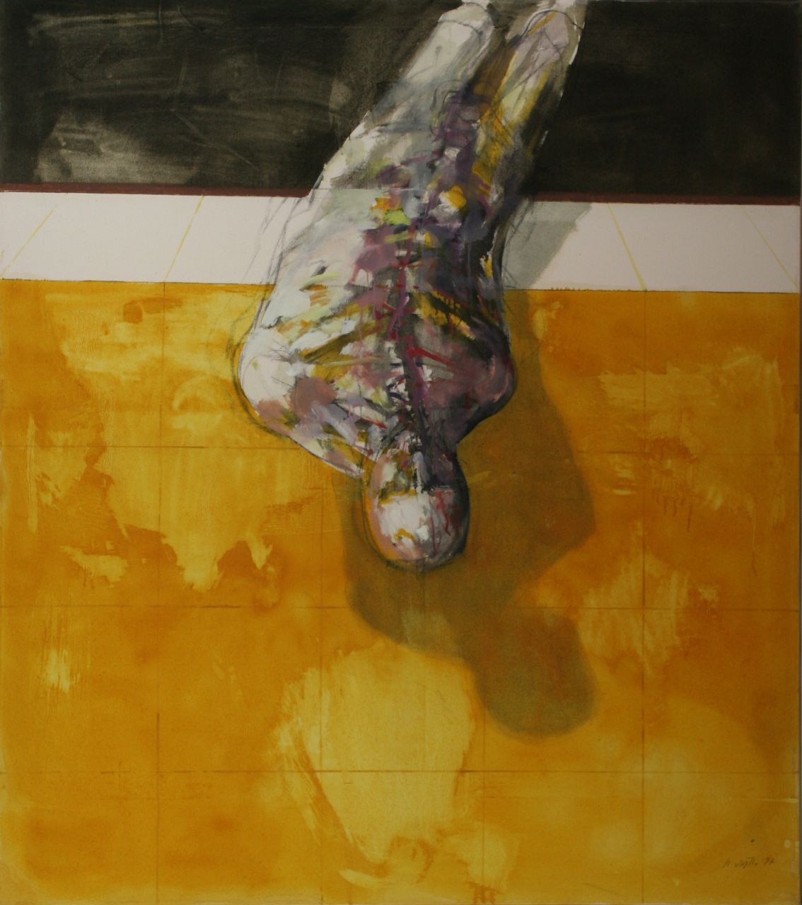 Roland Dörfler, Über die gelbe Mauer, 1997, Öl auf Nessel, 170 cm x 150 cm, dör049kü