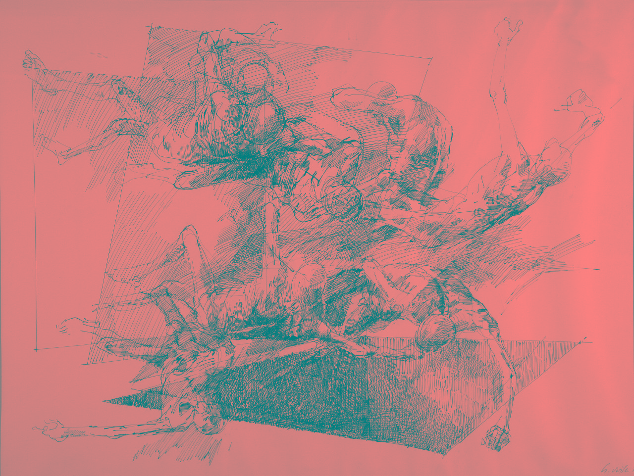 Roland Dörfler, Stürzende II, 1975, Federzeichnung, 70 cm x 100 cm, dör020kü, Preis auf Anfrage, SüdWestGalerie