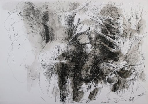 Roland Dörfler, Szene im Wald, 1980, Federzeichnung, 70 cm x 100 cm, dör034kü, Preis auf Anfrage, SüdWestGalerie