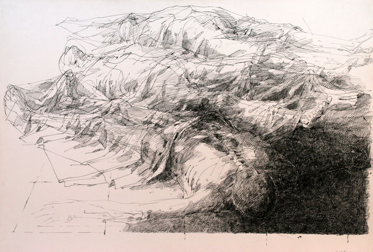 Roland Dörfler, Figuren-Tücher III, 1984, Federzeichnung, 70 cm x 100  cm, dör037kü, Preis auf Anfrage, SüdWestGalerie