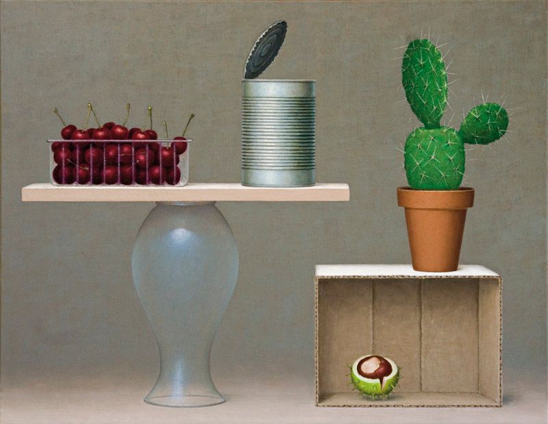 Mirko Schallenberg, Komposition mit Kirschen, 2005, Stillleben, Öl auf Leinwand, 120 cm x 155 cm, Preis auf Anfrage, Galerie Cyprian Brenner