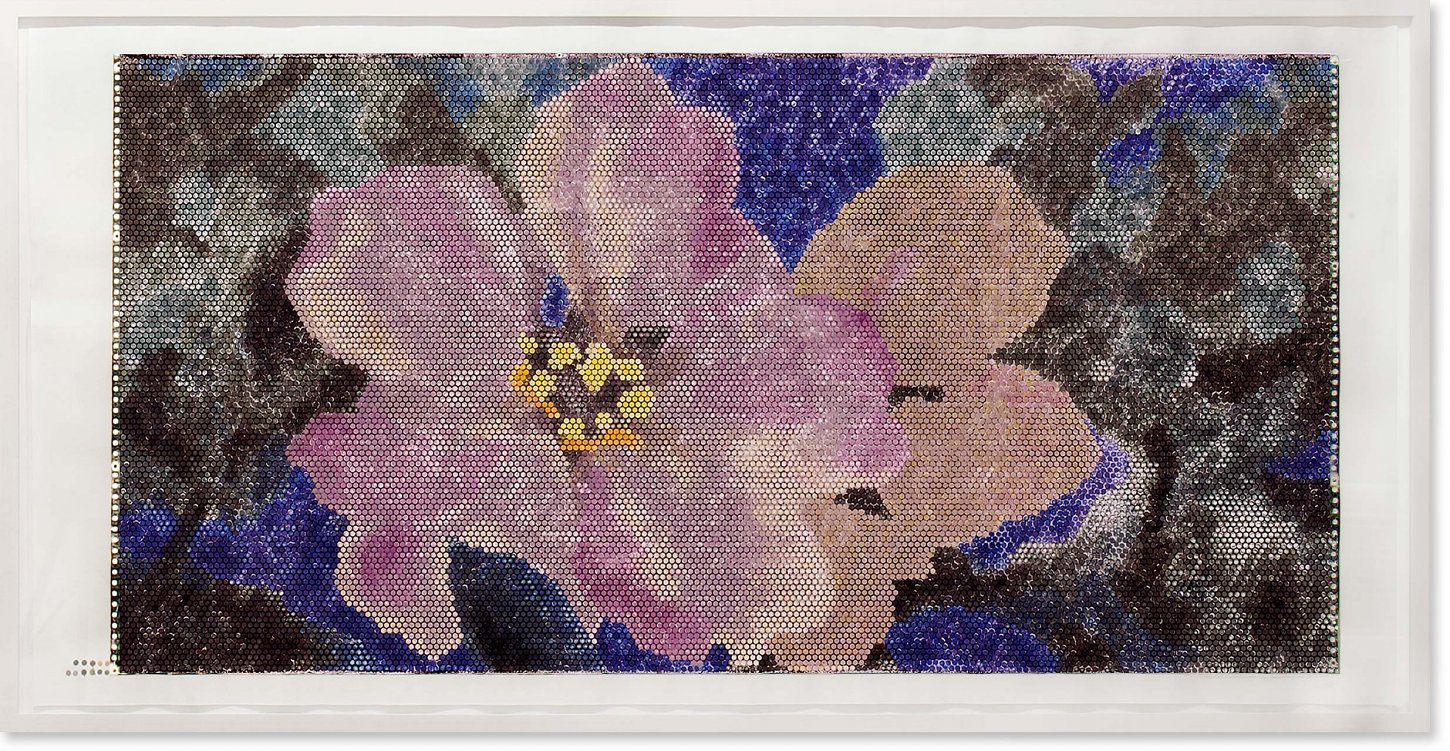 Jeanette Zippel Apfelblüte , 2005 , Hochdruck Kartoffeldruck mit Tusche auf Papier , 117 cm x 230 cm mit Rahmen , verkauft! , Südwestgalerie