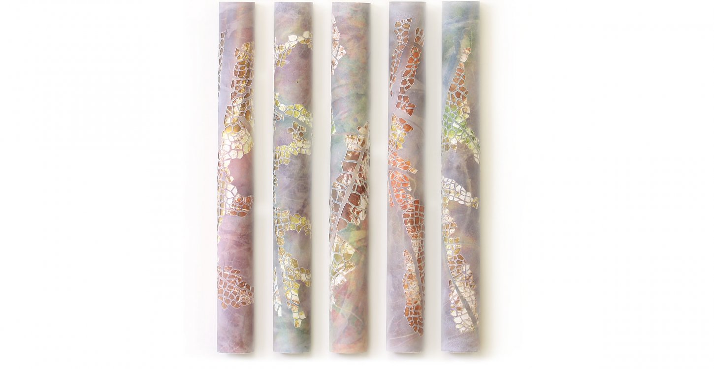 Jeanette Zippel , Bienenpflanzenröhren, Blattstrukturen 8 , 2015 , Kopie auf Papier Bienenwachs Mischtechnik , 80 cm x 76 cm x 10 cm, Preis auf Anfrage, SüdWestGalerie