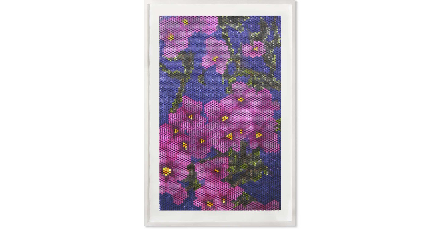 Jeanette Zippel , Japanische Kirschblüte 2, 2014 , Hochdruck Kartoffeldruck mit Tusche auf Papier , 82 cm x 52 cm mit Rahmen , Preis auf Anfrage, SüdWestGalerie