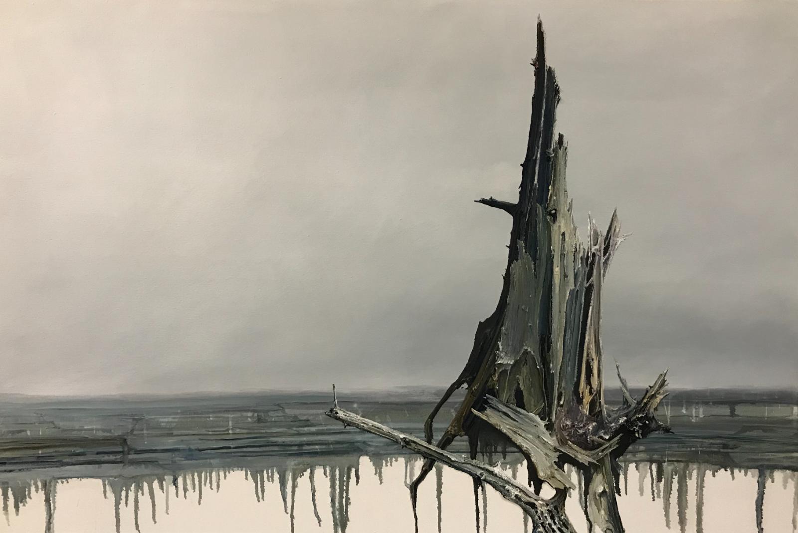 Helge Hommes, ...der nächste Tag... Cathedral of an unknown tree ( Hambacher Wald ), 2018, Öl auf Leinwand, 100 x 140 cm, Preis auf Anfrage, Galerie Cyprian Brenner