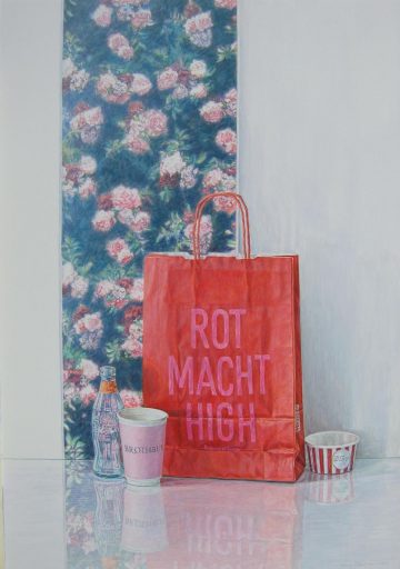 Sabine Christmann, Rot macht high, der Welt entrückt, 2023, 100 cm x 70 cm, Preis auf Anfrage, SüdWestGalerie
