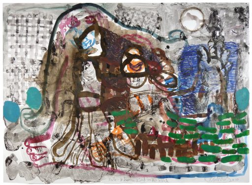 Rüdiger Giebler, Mutter und krankes Kind in der Höhle, 2010,, Mischtechnik auf Papier, 50 cm x 70 cm, gir015kü