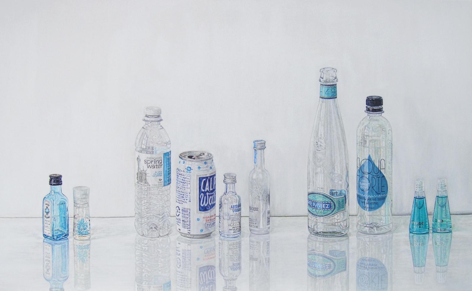Sabine Christmann, Flaschen mit Blau, 2016, Öl auf Leinwand, 50 cm x 80 cm, Preis auf Anfrage, chs037kü