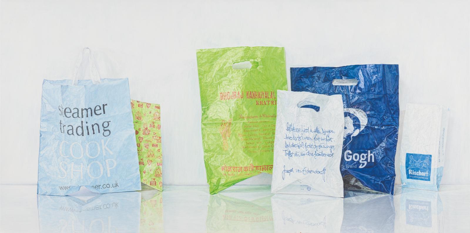 Sabine Christmann, Tüten grün-blau (van Gogh), 2013, Öl auf Leinwand, 80 x 160 cm, Preis auf Anfrage, chs015kü