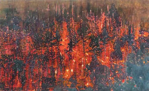 Thomas Schiela, Califonia Burns IV, 2023, Aquarell auf Leinwand, 110 x 180 cm, Preis auf Anfrage, Galerie Cyprian Brenner