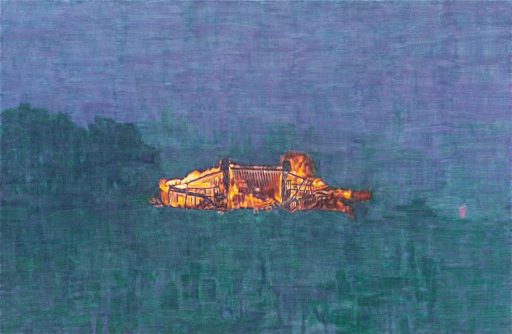 Thomas Schiela, Factory Burns, 2023, Aquarell auf Leinwand, 110 x 180 cm, Preis auf Anfrage, Galerie Cyprian Brenner