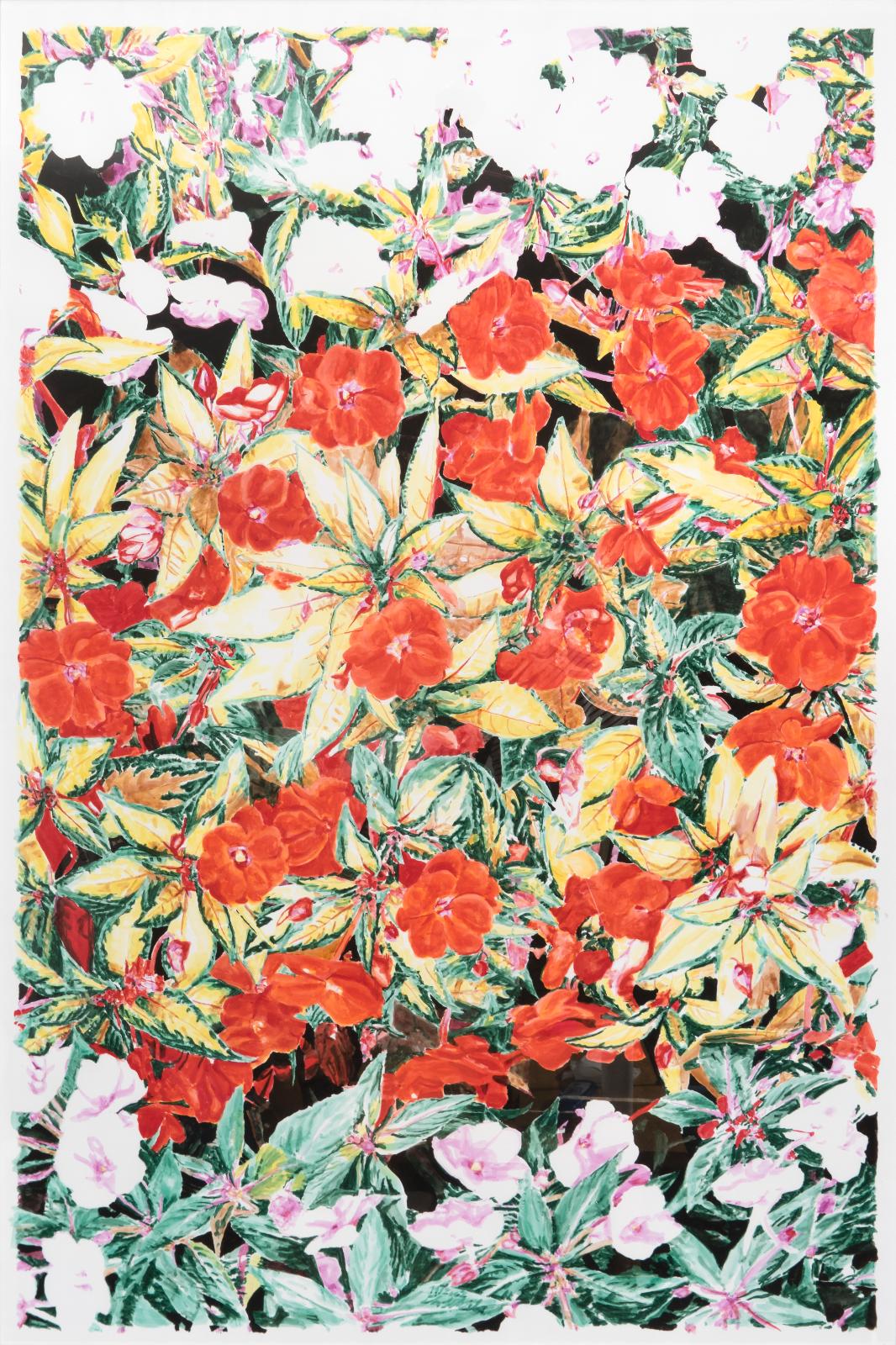 Thomas Schiela, Fleißige Lieschen, Aquarell auf Papier, 20/2002, 198 cm x 133 cm, Rahmen 238 x 173 cm, 3 mm Glas 20 cm Rahmenbreite, Preis auf Anfrage, Galerie Cyprian Brenner