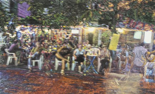 Thomas Schiela, Bangkok, Geckobar, 1-08, 2009, Aquarell auf Leinwand, 140 x 230 cm, Preis auf Anfrage, Galerie Cyprian Brenner