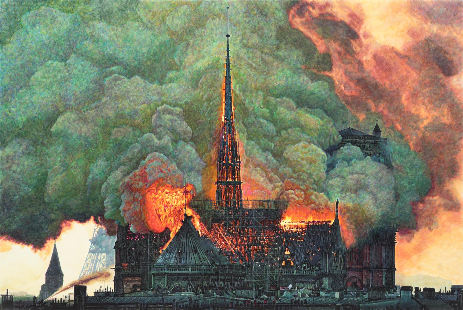 Thomas Schiela, Notre Dame II, 11/2021, Aquarell auf Leinwand , 120 cm x 180 cm, Preis auf Anfrage, Galerie Cyprian Brenner