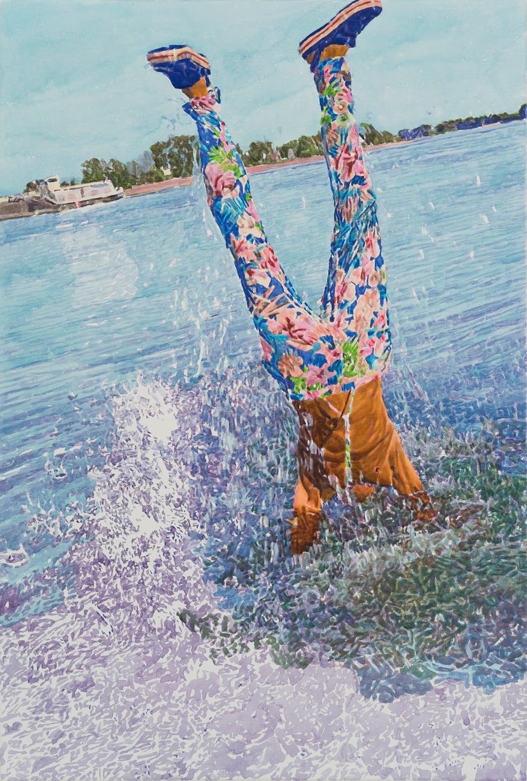 Thomas Schiela, am Rhein so schön, 8.2019, Aquarell auf Leinwand, 60 cm x 60 cm , Preis auf Anfrage, - verkauft!