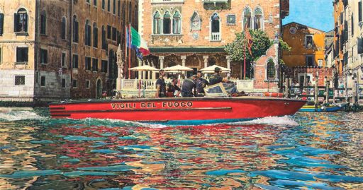 Thomas Schiela, Vigili Del Fuoco, 8.2021, Aquarell auf Leinwand,  120 x 230 cm, Preis auf Anfrage