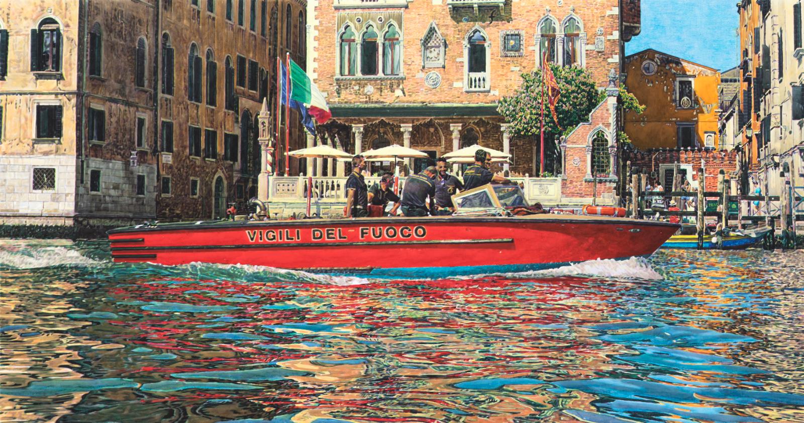 Thomas Schiela, Vigili Del Fuoco, 8.2021, Aquarell auf Leinwand,  120 x 230 cm, Preis auf Anfrage