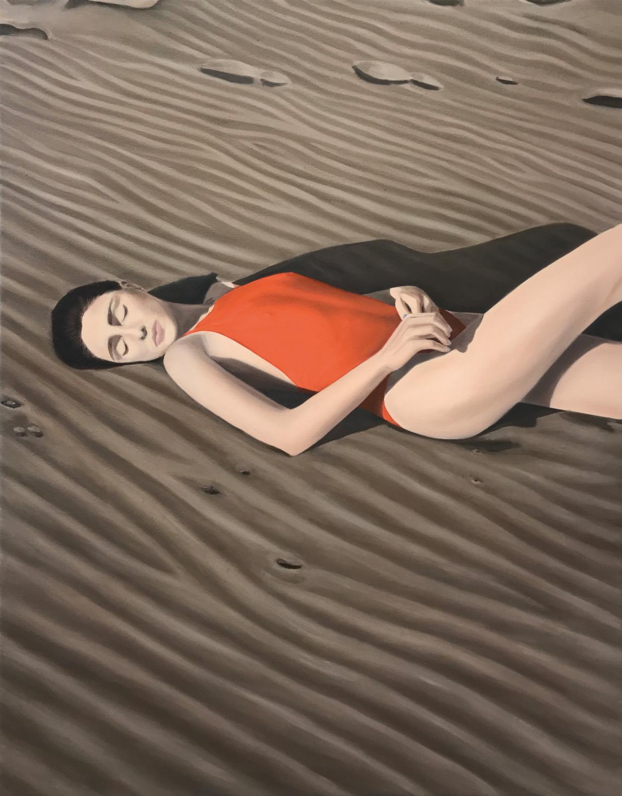 Janka Zöller, Alina at the beach (Ebrodelta),  2019, Öl auf Leinwand, 115 cm x 90 cm, verkauft!