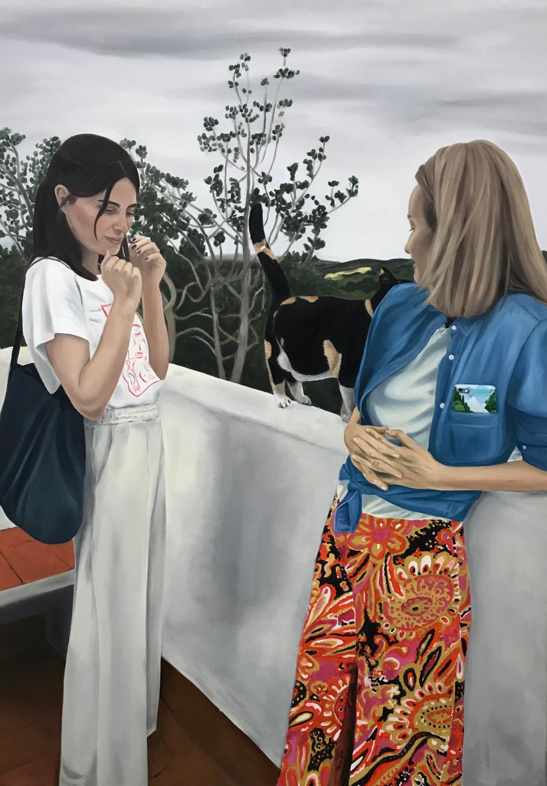 Janka Zöller, Alina and Kata on the terrace, 2019, Öl auf Leinwand, 200 cm x 140 cm