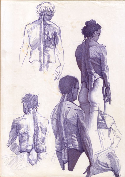 Peter König, Aktstudien, Anatomie, Aktzeichnung, 1982-2002, Kugelschreiber auf Papier, 29,7 cm x 21 cm, Buch Seite 75, Preis auf Anfrage, SüdWestGalerie