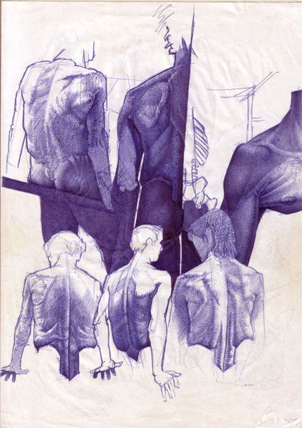 Peter König, Aktstudien, Anatomie, Aktzeichnung, 1982-2002, Kugelschreiber auf Papier, 29,7 cm x 21 cm, Buch Seite 77, Preis auf Anfrage, SüdWestGalerie