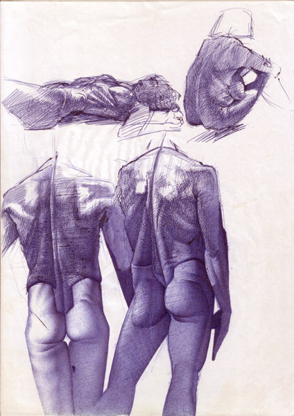Peter König, Aktstudien, Anatomie, Aktzeichnung, 1982-2002, Kugelschreiber auf Papier, 29,7 cm x 21 cm, Buch Seite 79, Preis auf Anfrage, SüdWestGalerie