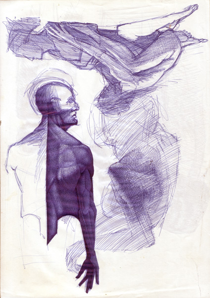 Peter König, Aktstudien, Anatomie, Aktzeichnung, 1982-2002, Kugelschreiber auf Papier, 29,7 cm x 21 cm, Buch Seite 79, Preis auf Anfrage, SüdWestGalerie