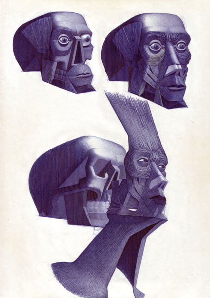 Peter König, Kopfstudien, 1982-2002, Kugelschreiber auf Papier, 29,7 cm x 21 cm, Buch Seite 43, Preis auf Anfrage, SüdWestGalerie