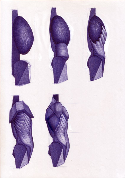 Peter König, Rumpf, Seitenansicht, 1982-2002, Kugelschreiber auf Papier, 29,7 cm x 21 cm, Buch Seite 37, Preis auf Anfrage, SüdWestGalerie