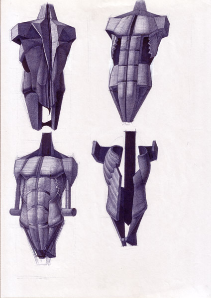 Peter König, Rumpfhohlraum, Rücken- Vorderanischten, 1982-2002, Kugelschreiber auf Papier, 29,7 cmx 21cm, Buch Seite 31, Preis auf Anfrage, SüdWestGalerie
