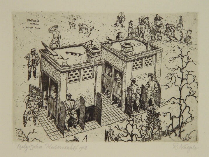 Reinhold Nägele, Belgischer Kasernenhof - a la cour, 1918, Radierung, 15 cm x 20 cm, nar005re, Preis auf Anfrage, SüdWestGalerie