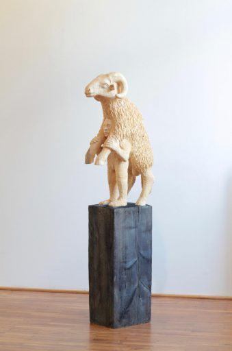 Jan Thomas, Companion of O., 2019 , Pappelholz, Beize , Höhe 173 cm, Preis auf Anfrage, Galerie Cyprian Brenner