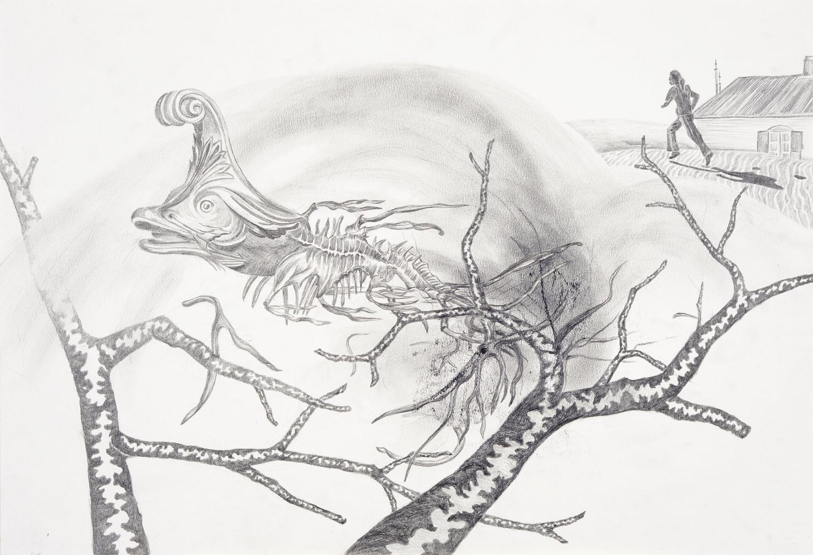 Uta Siebert, Serie Meeresrauschen (Windflüchter), 2016, Grafit auf Papier, 28 cm x 41 cm, Preis auf Anfrage, siu020kü